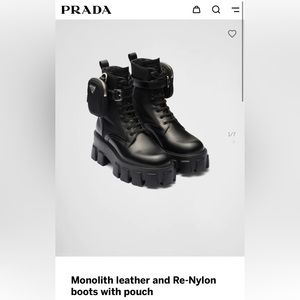 Prada Monolith leather and Re-Nylon boots with pouch